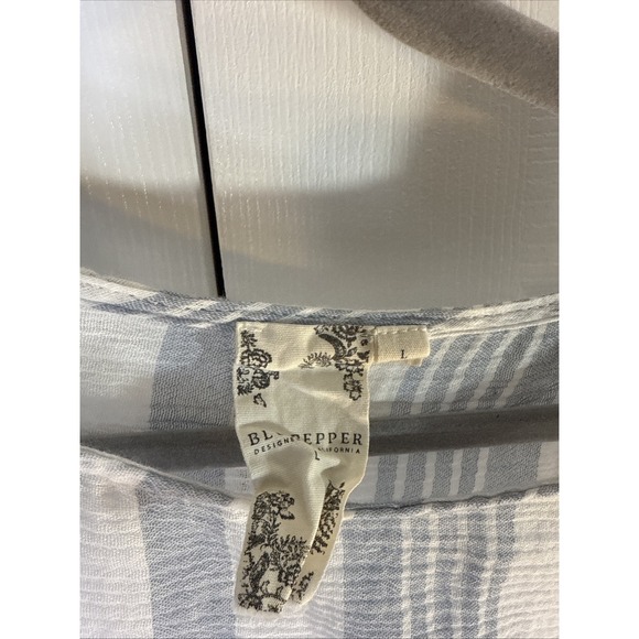 Blu Pepper Boutique Women's L Large White And Blue Stripes Flare Sleeves - Picture 3 of 6